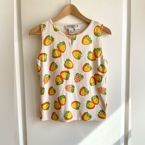 Vintage Joseph A. Silk Strawberry Gingham Sequin Print Top Size M Quirky